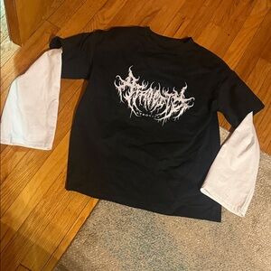 Black and White Long Sleeve Graphic Black and White Tee with Atrocity / Goth